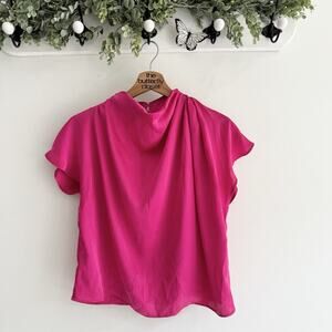 Zara Pink Satin Mock Neck Boxy Blouse XS ee7022 oversized